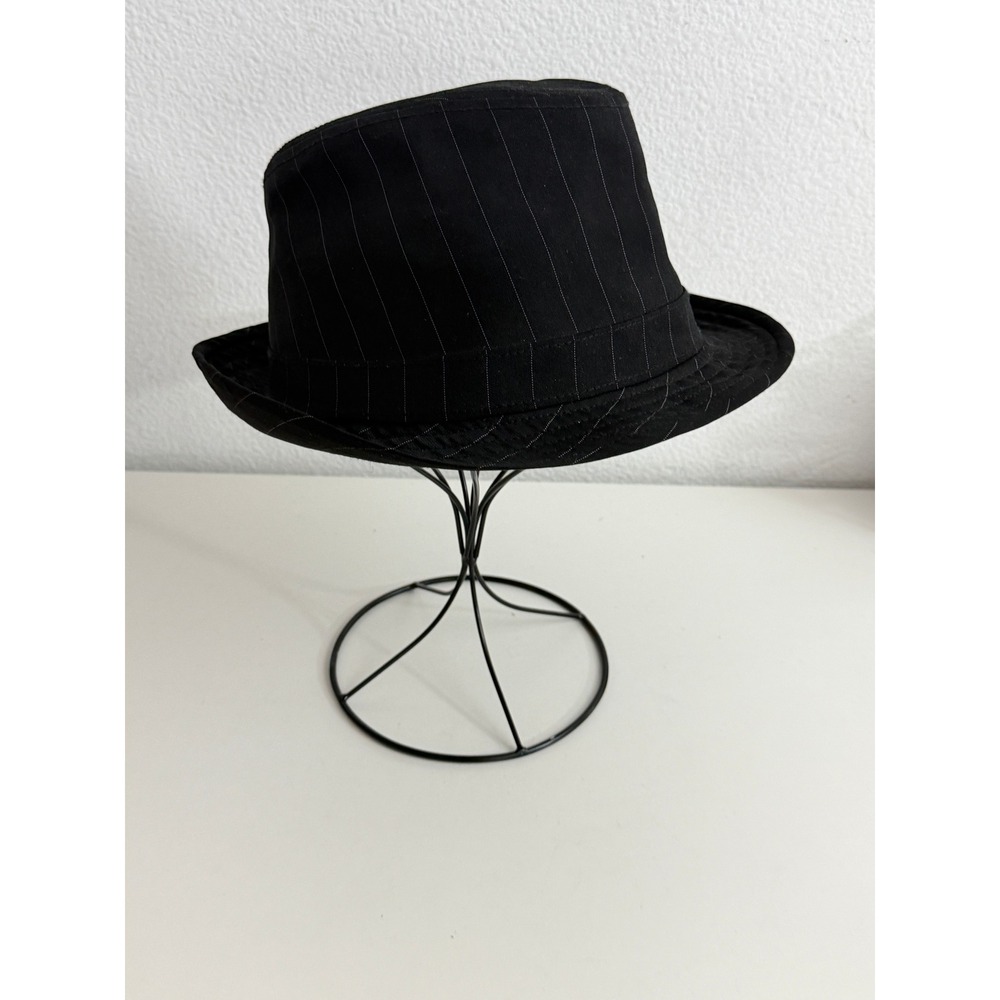 Lids Black Pinstripe Fedora Hat Red Skull Print Lining Mens Size SM